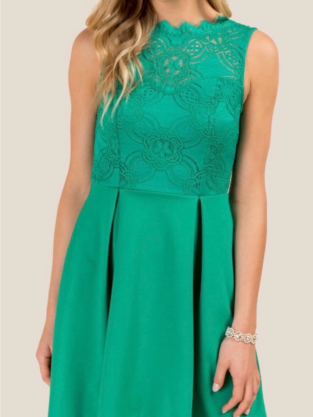 Francesca's Collections Green Lace Fit & Flare Dress